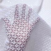 White Georgette Fabric with Floral Threadwork & Transparent Sequin