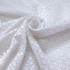 White Georgette Fabric with Floral Threadwork & Transparent Sequin