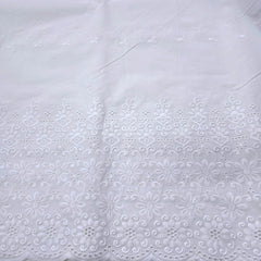 White Cotton Fabric with Floral Hakoba Border