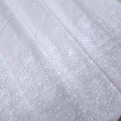 White Cotton Fabric with Floral Hakoba Border