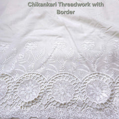Off-White Cotton Fabric with Floral Cutwork Border