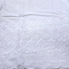 White Cotton Fabric with all over Butta & Floral Hakoba Border