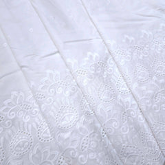 White Cotton Fabric with all over Butta & Floral Hakoba Border