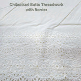 Off-White Cotton Fabric with all over Chikankari Butta Work & Floral Hakoba Border