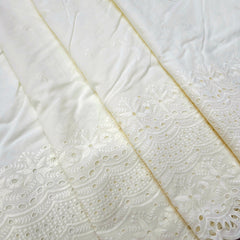 Off-White Cotton Fabric with all over Chikankari Butta Work & Floral Hakoba Border