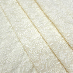 Cream Off-White Color Georgette Fabric with all over Chikankari Paisley Work
