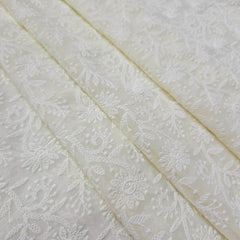 Cream Off-White Color Georgette Fabric with all over Floral Chikankari Work