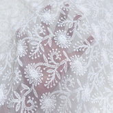 White Georgette Fabric with all over Floral Chikankari Work