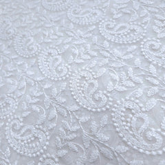 White Georgette Fabric with all over Chikankari Paisley Work