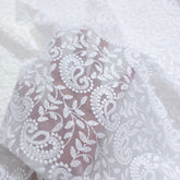 White Georgette Fabric with all over Chikankari Paisley Work