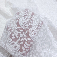 White Georgette Fabric with all over Chikankari Paisley Work