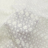 Cream Cotton Fabric with all over Floral Chikankari Work