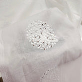 White Cotton Fabric with all over Floral Butta Work