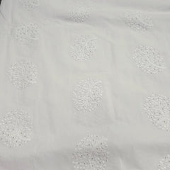 White Cotton Fabric with all over Floral Butta Work