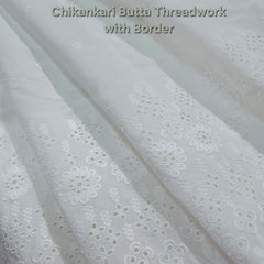 Off-White Cotton Fabric with all over Butta & Floral Cutwork Border