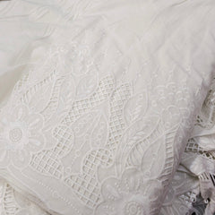 Off-White Cotton Fabric with all over Butta & Floral Cutwork Border