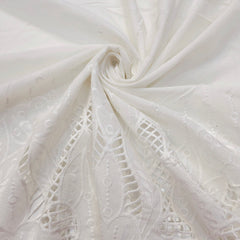 Off-White Cotton Fabric with all over Butta & Floral Cutwork Border