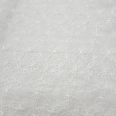 Off-White Chikankari Kota Doria Fabric with Floral Self Embroidery