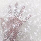 Off-White Chikankari Kota Doria Fabric with Floral Self Embroidery
