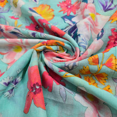 Light Mint Printed Pure Mulmul Cotton Piece 3.40 meter