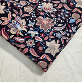 Digital Print Black Cotton Fabric with Contrast Floral Design
