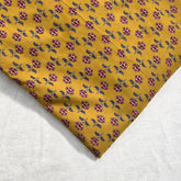 Digital Print Yellow Cotton Fabric with Contrast Floral Design