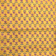 Digital Print Yellow Cotton Fabric with Contrast Floral Design