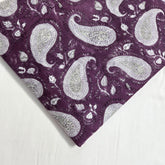 Digitally Printed Off-white Paisley on Light Plum Mal Cotton Fabric