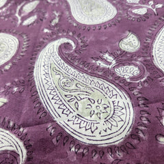 Digitally Printed Off-white Paisley on Light Plum Mal Cotton Fabric