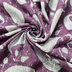 Digitally Printed Off-white Paisley on Light Plum Mal Cotton Fabric