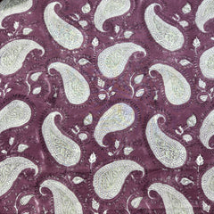 Digitally Printed Off-white Paisley on Light Plum Mal Cotton Fabric
