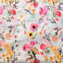 Digitally Printed Multicolor Floral Mal Cotton Fabric on Light Peachy Pink Base