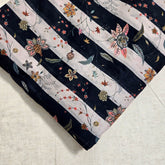 Digitally Printed Multicolor Floral Mal Cotton Fabric on Black & Light Peach Stripe Base