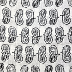 Warli - Digitally Printed Cotton Fabric with Paisley motif on White Base