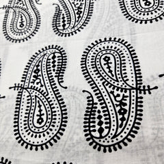 Warli - Digitally Printed Cotton Fabric with Paisley motif on White Base
