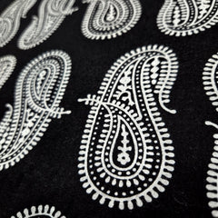 Warli - Digitally Printed Cotton Fabric with Paisley motif on White Base