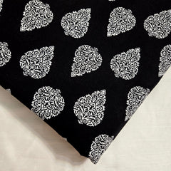 Warli - Digitally Printed Cotton Fabric with Floral motif on White Base