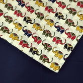 Gajraj Digitally Printed Cream Cotton Fabric with Elephant Motifs