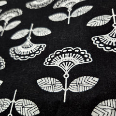 Warli - Digitally Printed Cotton Fabric with Floral motif on White Base
