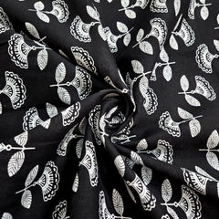 Warli - Digitally Printed Cotton Fabric with Floral motif on White Base
