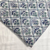 Digitally Printed Blue Flowers in Grid pattern on Off-white Mal Cotton Fabric