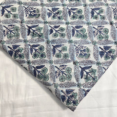 Digitally Printed Blue Flowers in Grid pattern on Off-white Mal Cotton Fabric