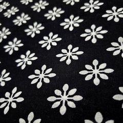 Warli - Digitally Printed Cotton Fabric with Floral Motif on Black Base