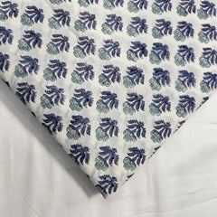 Digitally Printed Blue Flowers on Off-white Mal Cotton Fabric