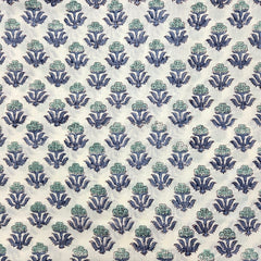 Digitally Printed Blue Flowers on Off-white Mal Cotton Fabric