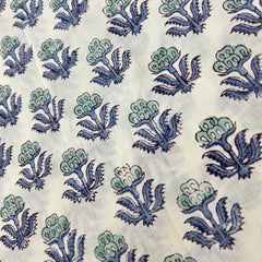 Digitally Printed Blue Flowers on Off-white Mal Cotton Fabric