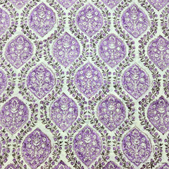 Digitally Printed Purple Flowers on Off-white Mal Cotton Fabric