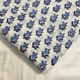 Digitally Printed Blue Flowers on Off-white Mal Cotton Fabric