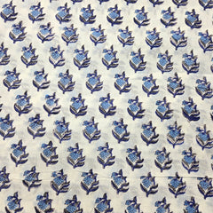 Digitally Printed Blue Flowers on Off-white Mal Cotton Fabric