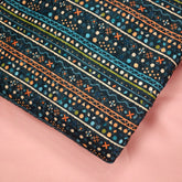 Mehek Printed Tribal Stripe On Black Cotton Fabric with Sequins